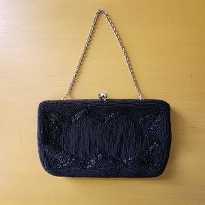 Vintage Hand Beaded Black Purse